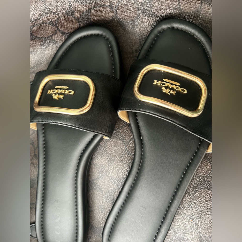 Coach Black Slides with Gold Logo